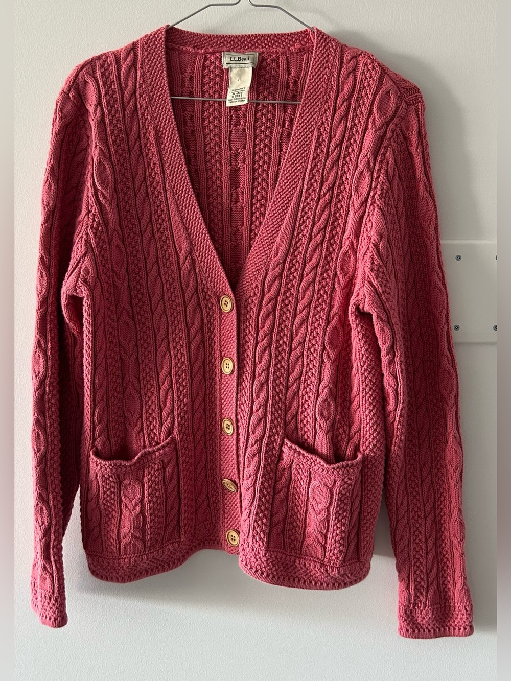 L.L. Bean Cable Knit Cardigan Sweater in Rose